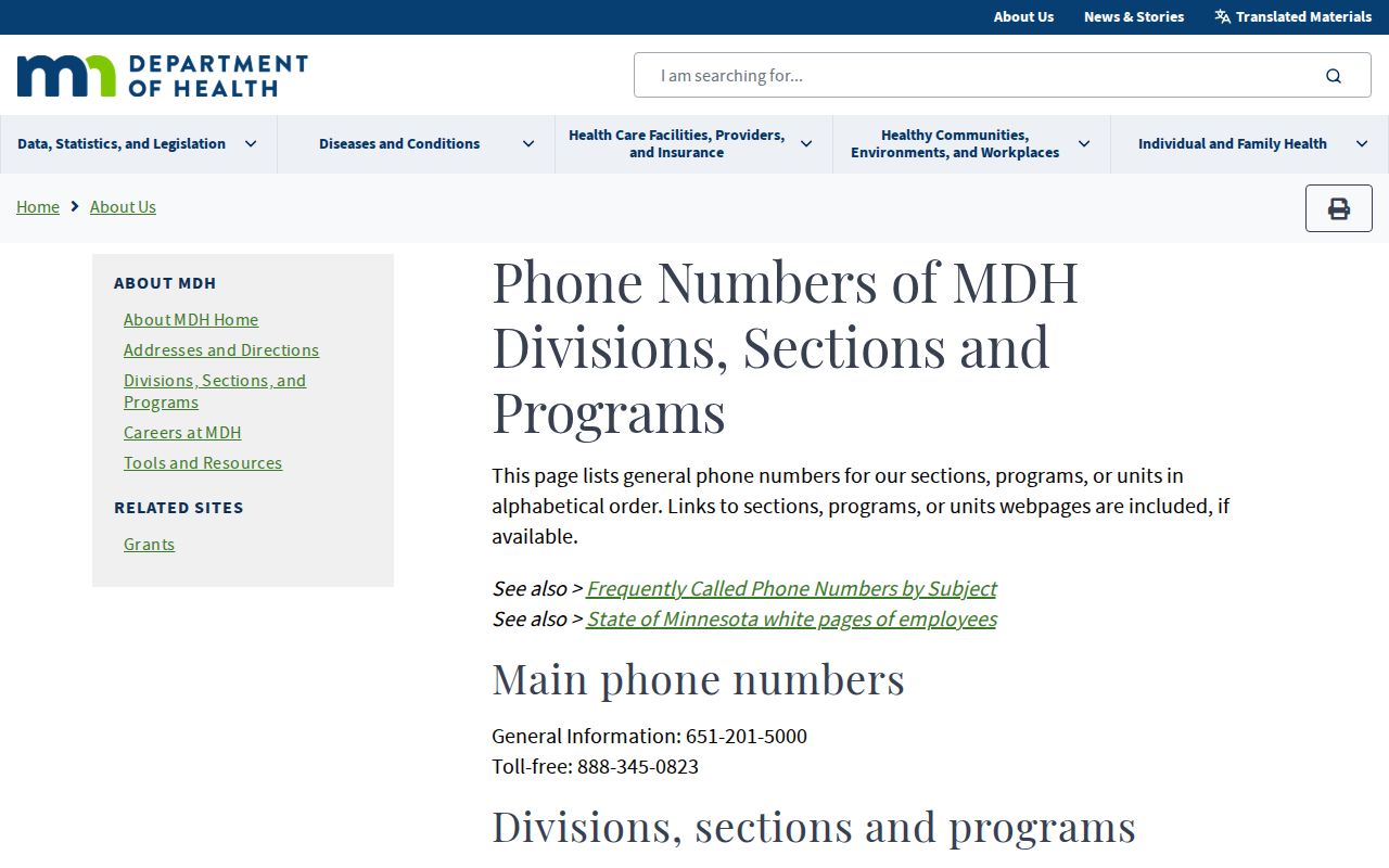 Minnesota Department of Health phone directory used for Minnesota phone directory lookups