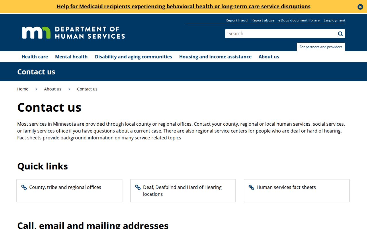 Minnesota Department of Human Services contact numbers in the Minnesota phone directory