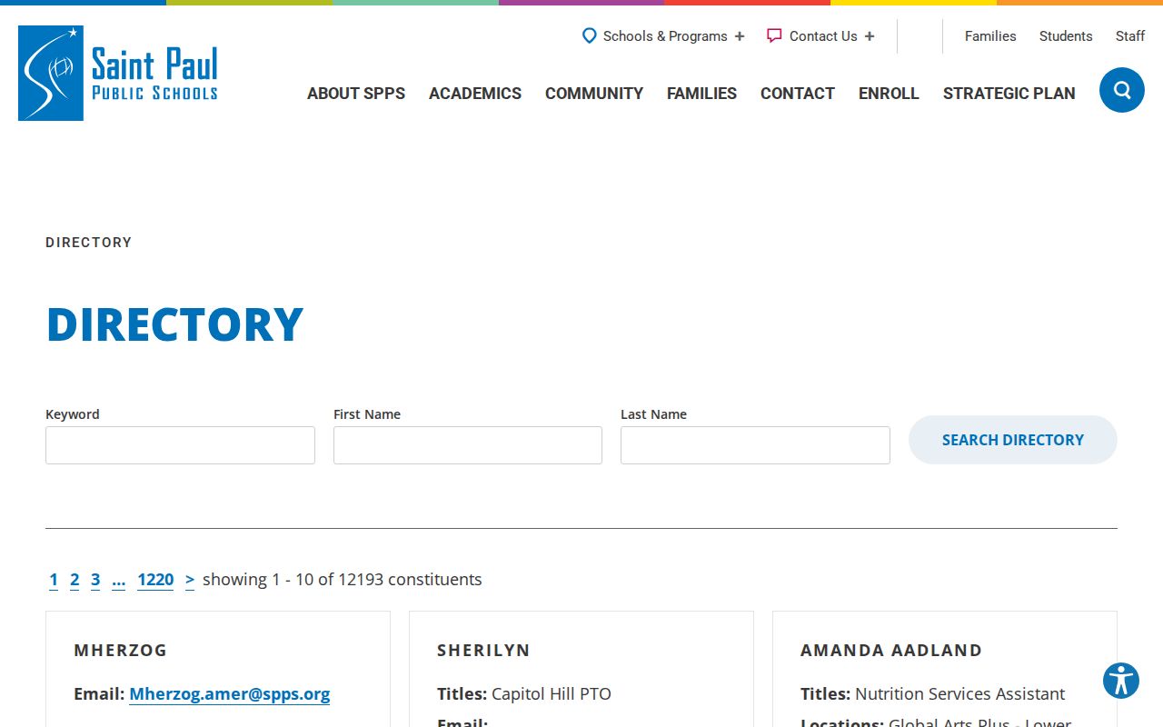 Saint Paul Public Schools staff directory in the Minnesota phone directory for school numbers