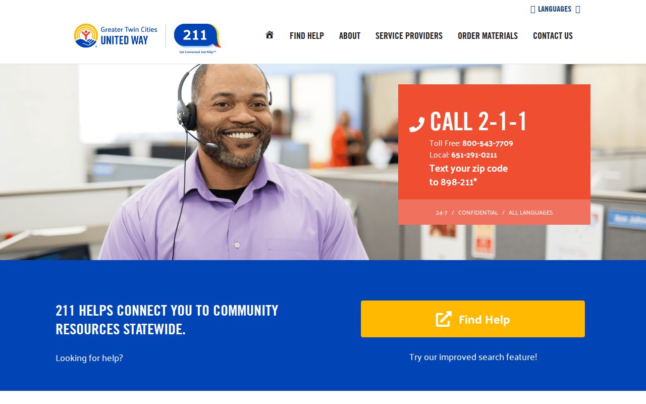 United Way 211 Minnesota helpline listed in the Minnesota phone directory