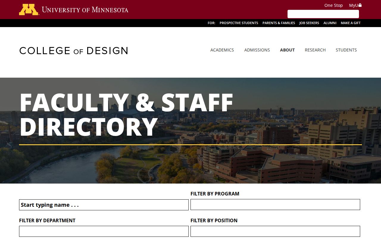 University of Minnesota College of Design directory listing in the Minnesota phone directory