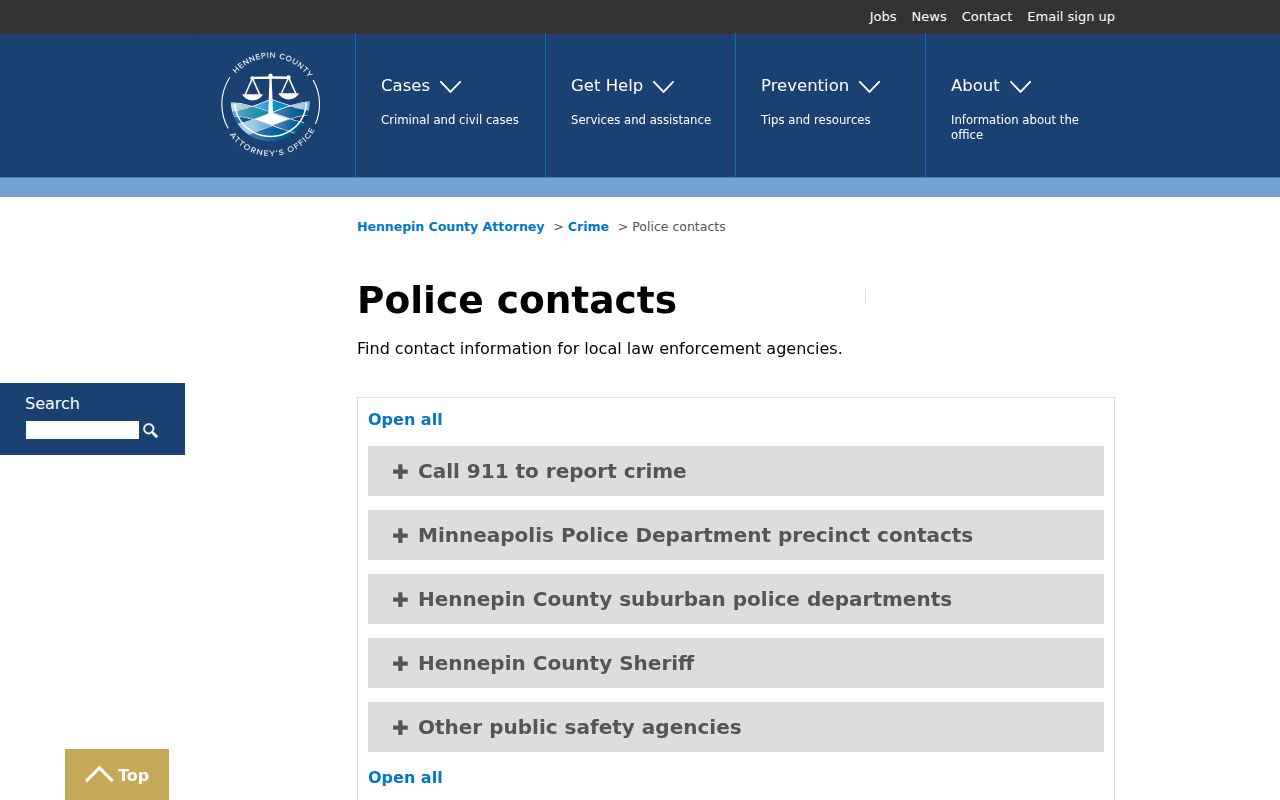 Hennepin County Attorney police contact list of Minnesota phone numbers