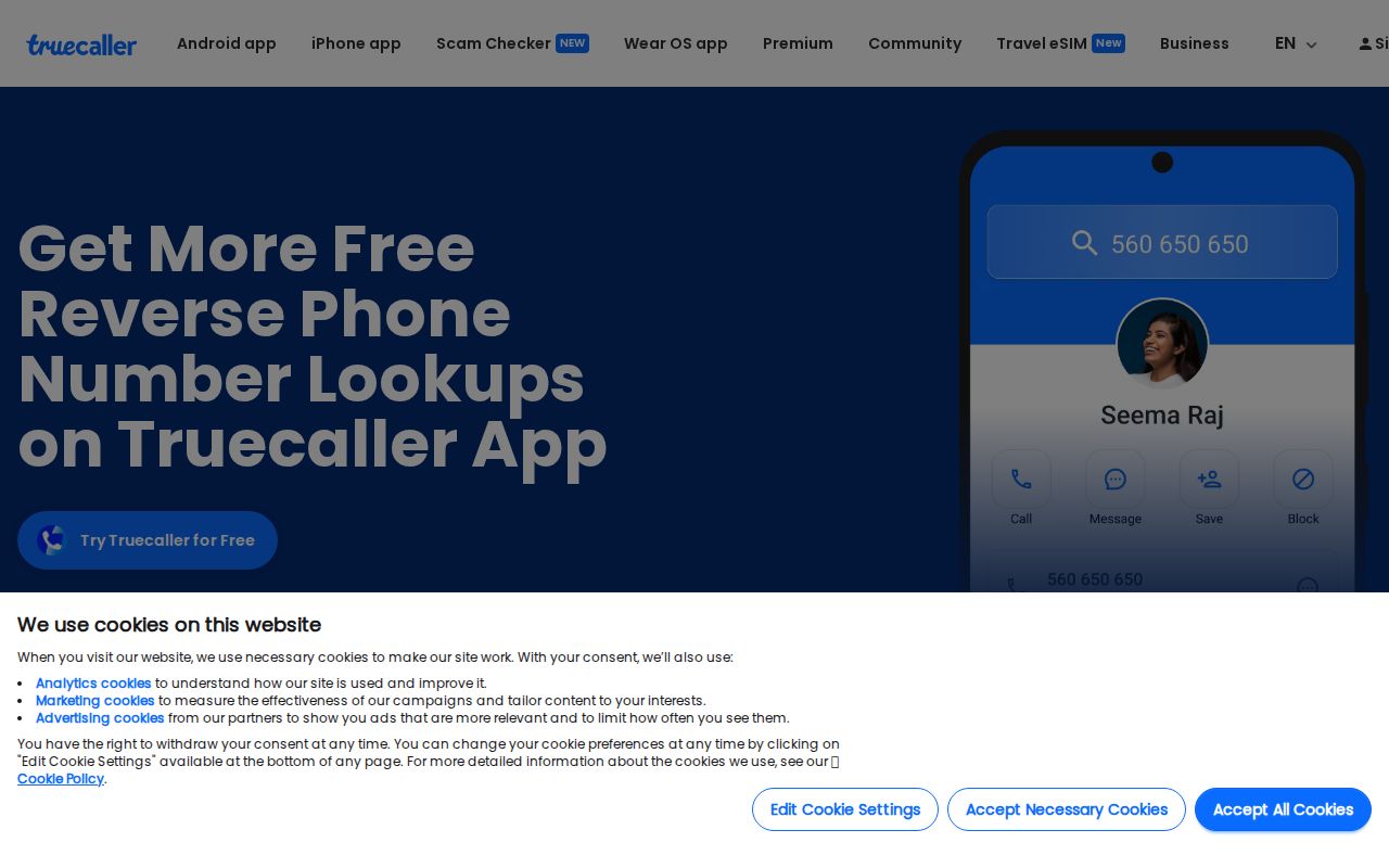 Truecaller reverse phone lookup used on unknown Minnesota phone numbers